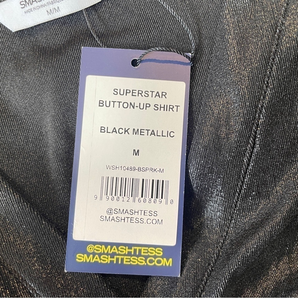 NWT Smash + Tess Shirt Superstar Button Down Metallic Black Sz. M - Picture 11 of 13